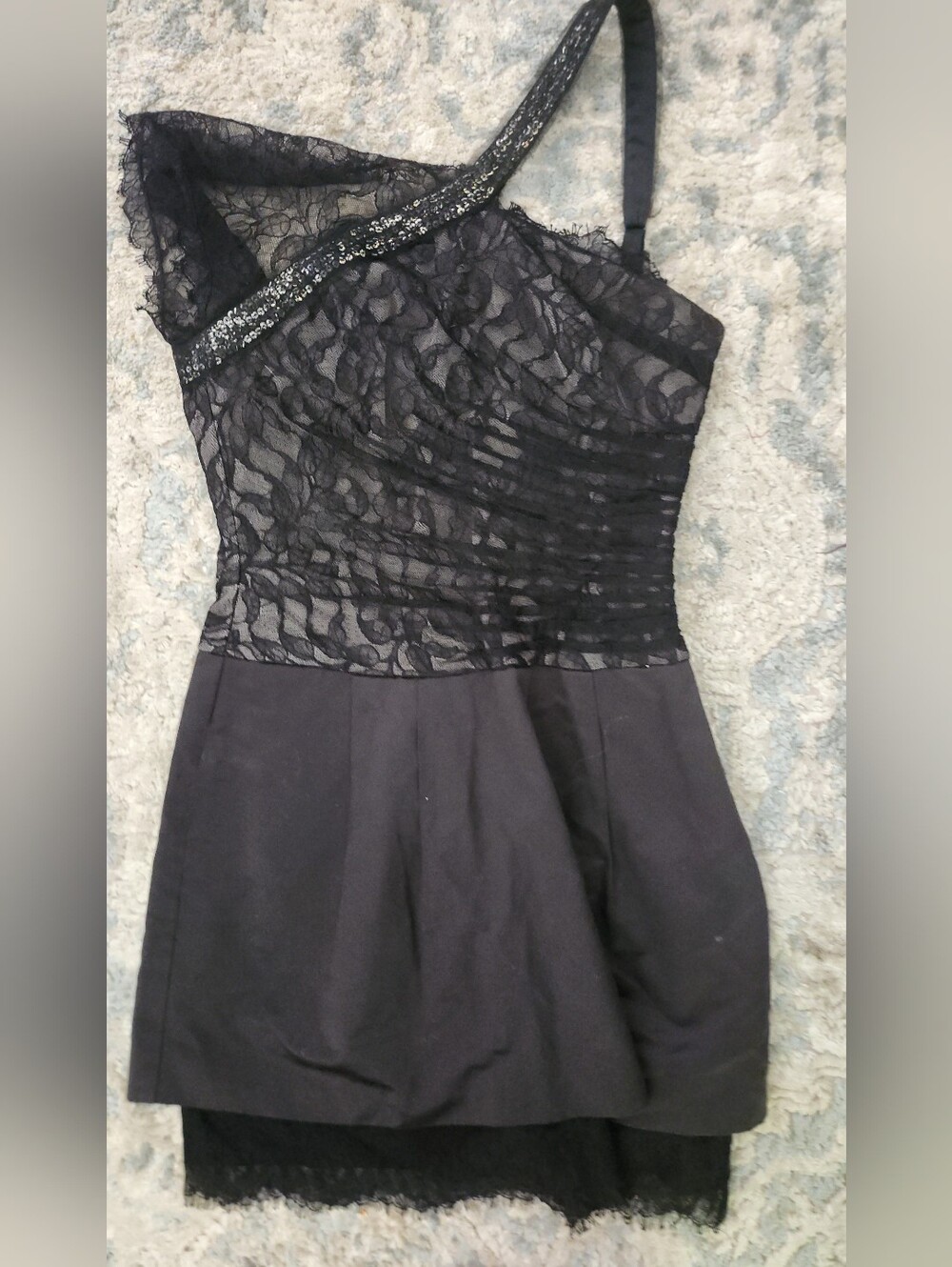 BCBG Black One-Shoulder Lace Cocktail Dress SIZE 6 SPARKLE